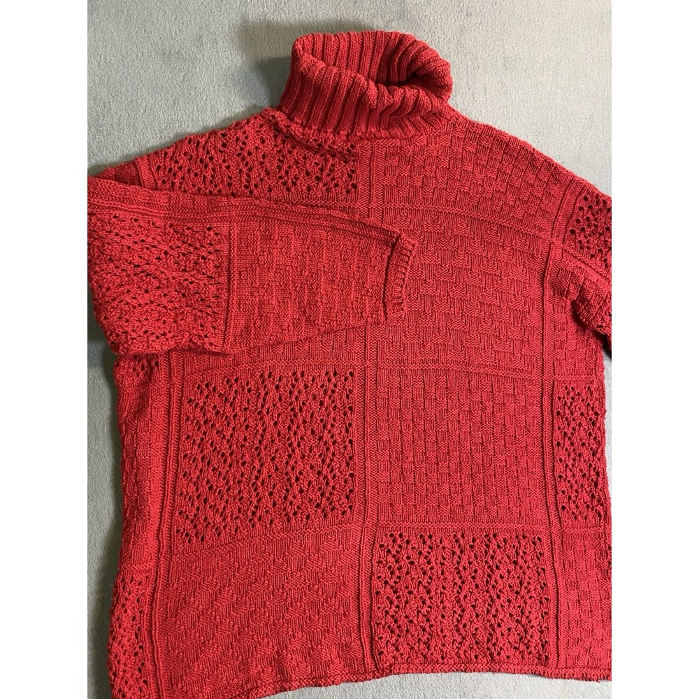 VtgPatchwork Red Sweater Slouchy Women's Size Large Loose & Tight Knit Cabincore